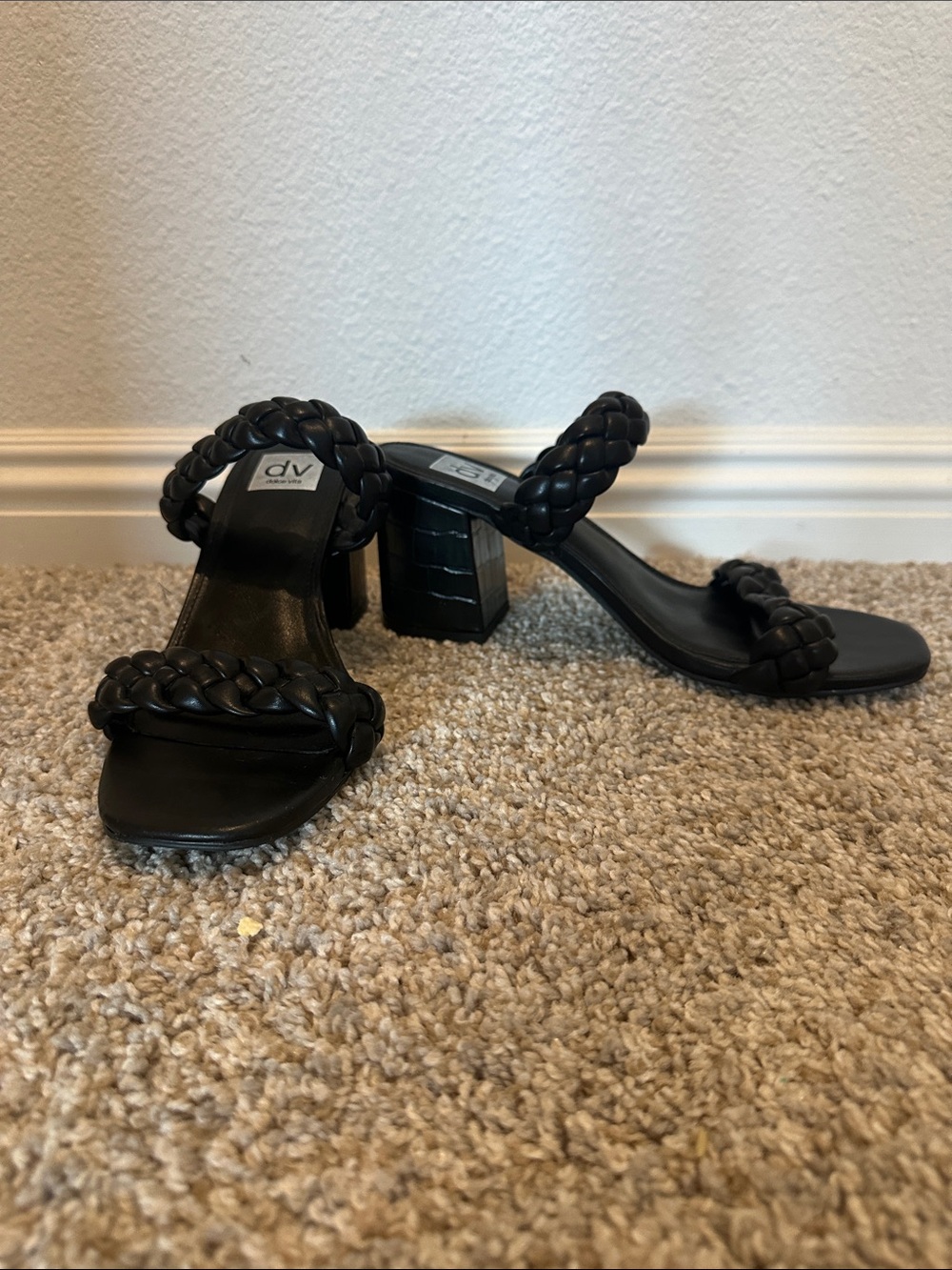 DV by Dolce Vita Black Braided Double-Strap Block Heel Sandals